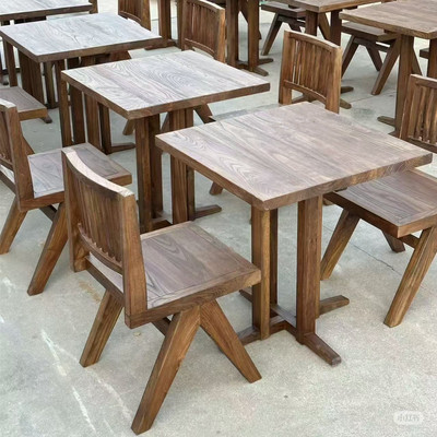 老榆木方桌休闲桌咖啡厅餐桌