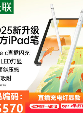 绿联65570智能电容笔倾斜压感白色LP935适用于ipad手写笔C口直充