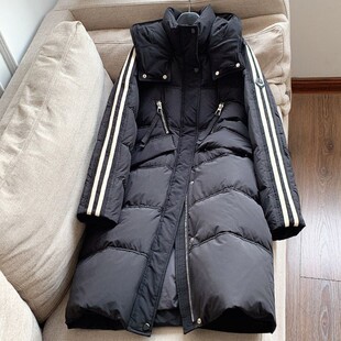 撤柜甩货黑宽松男女学生情侣运动休闲200克十长款连帽加厚羽绒服