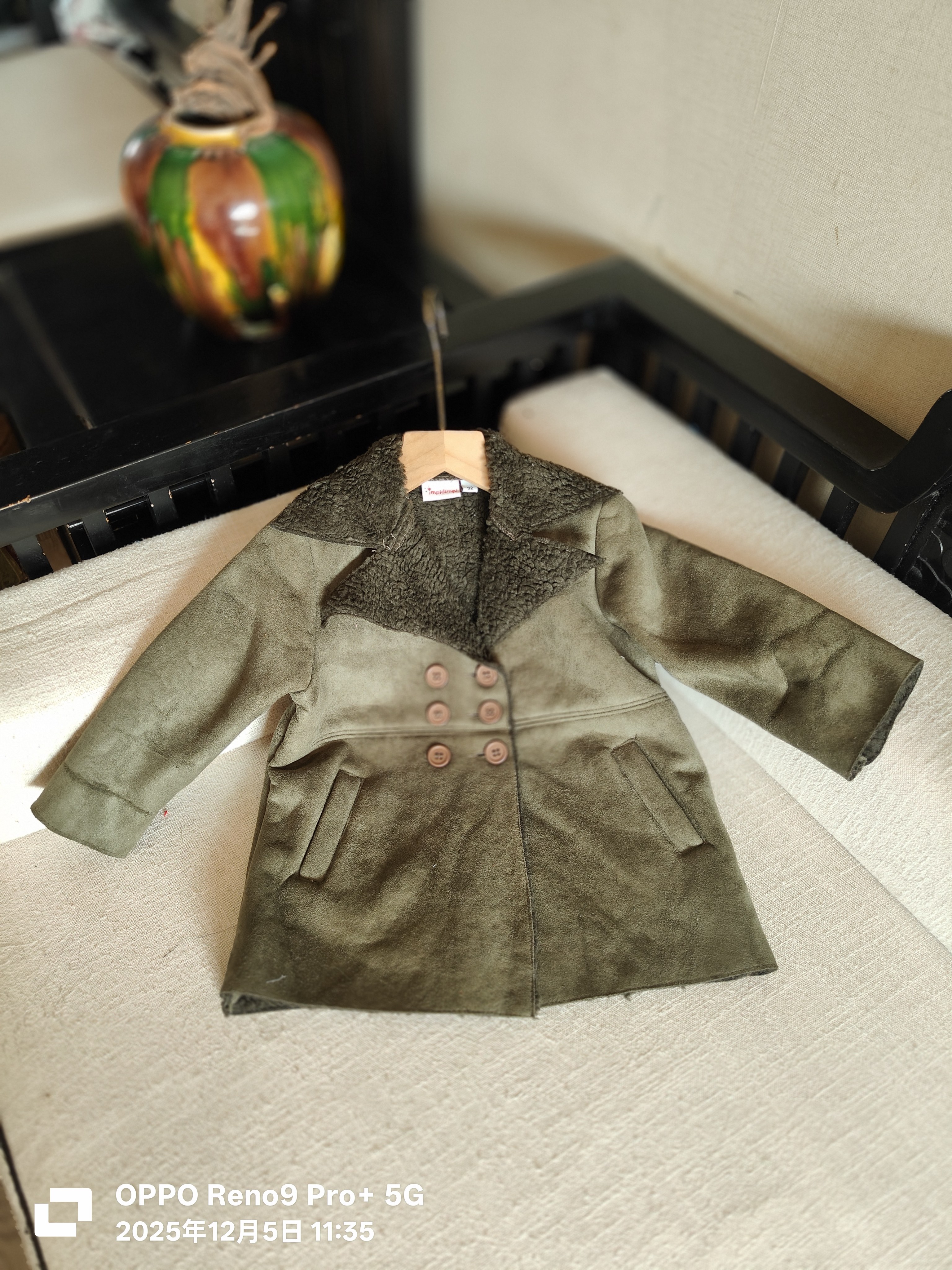 赔钱清仓甩货小童军绿色帅气仿裘皮羊羔毛双排扣西服外套男女童