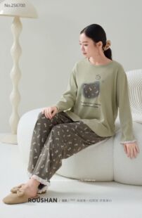 柔善2025新款睡衣女春秋款纯棉莫棉长袖长裤家居服甜美套装可外穿