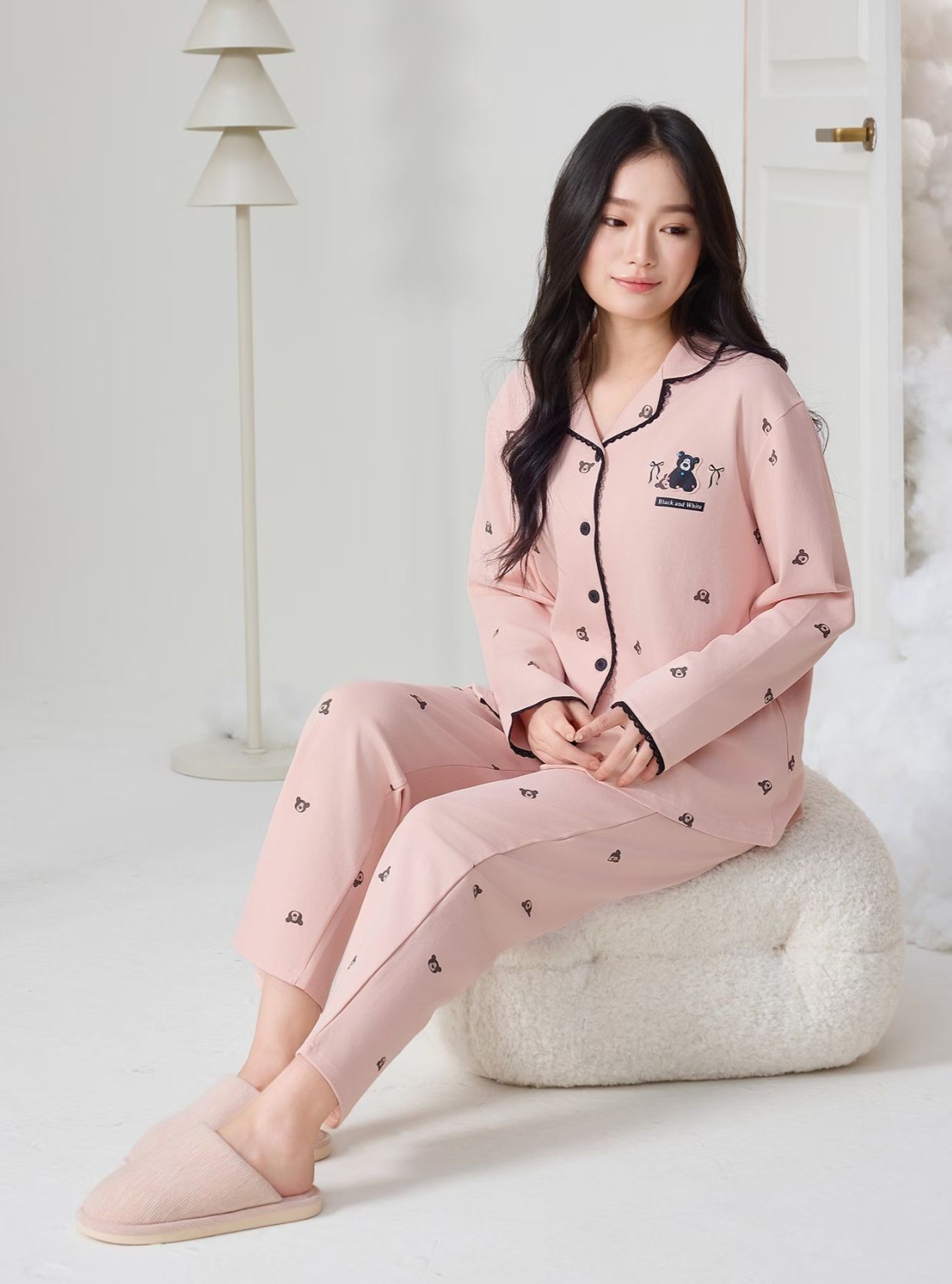 柔善2025新款秋季女款睡衣纯棉莫棉长袖简约常规款家居服套装包邮