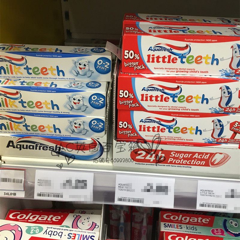 英国正品aquafresh milk teeth 0-2岁/ 3-5岁/6-8岁可以吃的牙膏