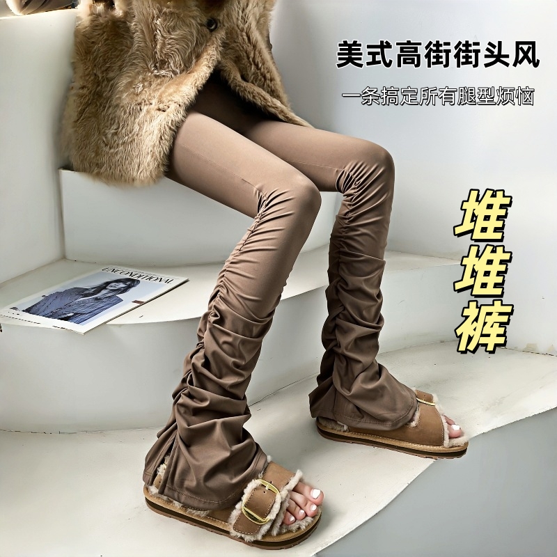 美式高街辣妹高腰显瘦褶皱堆堆裤