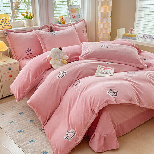 定做A类加厚牛奶绒四件套7x7珊瑚法莱绒床单被套220x250x230x248
