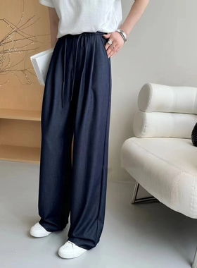 福利秒杀冰肤棉松紧腰一粒纽扣抽绳阔腿波点直线休闲裤JZ-08661