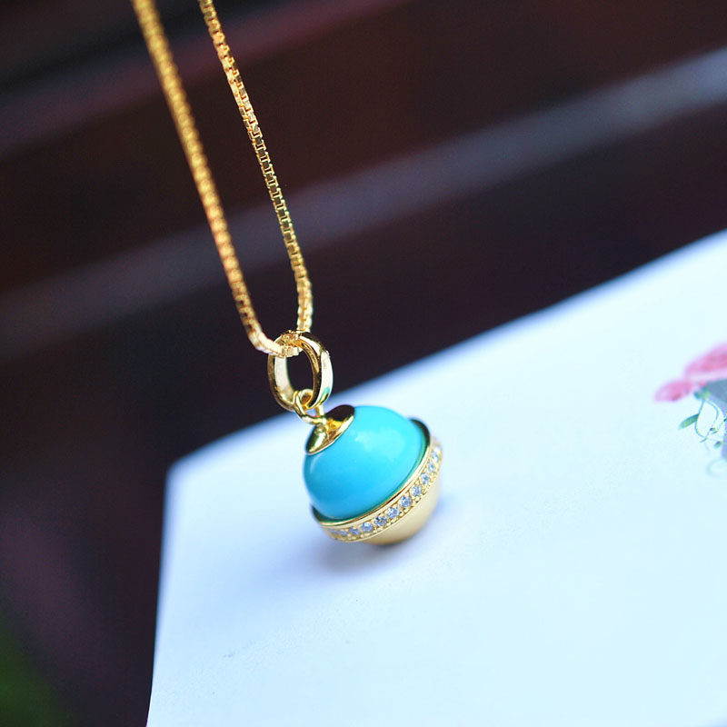 잠자는 숲속의 미녀. 천연 청록색 벨 펜던트  도금 18K 골드 목걸이 귀여운 작은 벨 펜던트