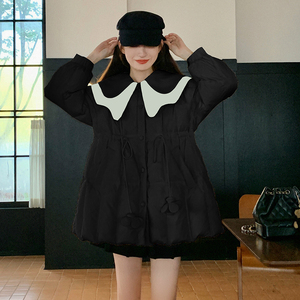 韩版学院风娃娃领羽绒服女2025冬季新款收腰显瘦轻薄款白鸭绒上衣图片