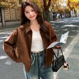 独特超好看棕色短款麂皮绒外套女春秋2025新款美式高级感炸街夹克，女装短外套，Mushroom