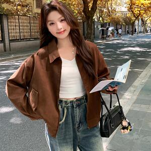 独特超好看棕色短款麂皮绒外套女春秋2025新款美式高级感炸街夹克图片