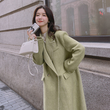 【秋冬新款】韩版长款宽松双面呢羊毛大衣2402-P255-K368，女装毛呢外套，Mushroom