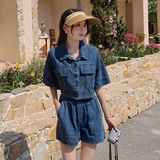 【夏款现货】牛仔两件套学生短裤2277p135k188，女装套装/套裙，Mushroom