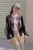 【出货中网红款】缎面拼色BF风棒球服外套短款2305P135K188，女装短外套，Mushroom