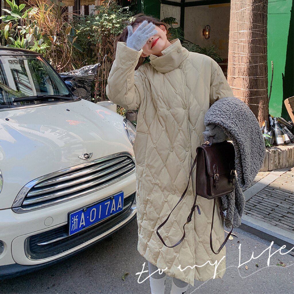 【双十一主推款】数据好菱格长款拼接羽绒服2260-p255k368,女装羽绒服,Mushroom