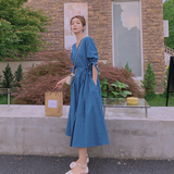 618主推24号出货V领收腰泡泡袖长款连衣裙011-922-P105-K158，女装连衣裙，Mushroom