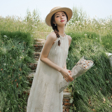 文艺气质高级感连衣裙2023新款女夏宽松长裙海边度假挂脖仙女裙仙，女装连衣裙，Mushroom