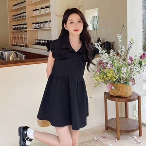 【新款】小個(gè)子赫本風(fēng)華夫格小黑裙 2278 p95 k148圖片