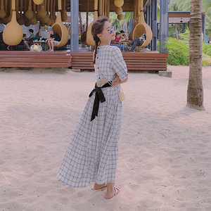 数据好，20号出货， 漏背格子连衣裙011-2102-P95 K148,女装连衣裙,Mushroom