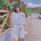 2022夏季白色格子单排扣贴标西装套装280-2230p110k168，女装西装，Mushroom