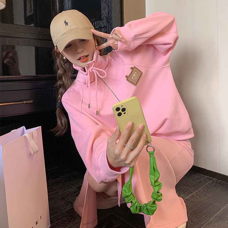 2024新款小个子卫衣裙女韩系学院风开叉半身裙宽松卫衣，女装卫衣/绒衫，Mushroom