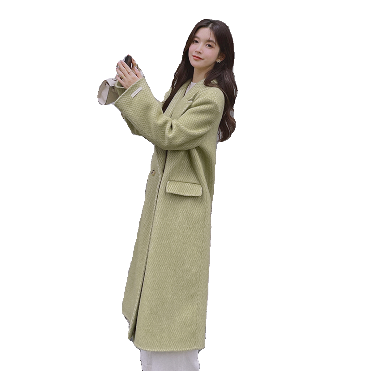 【新款】韩版长款双面呢羊毛大衣2402-P255-K368,女装毛呢外套,Mushroom