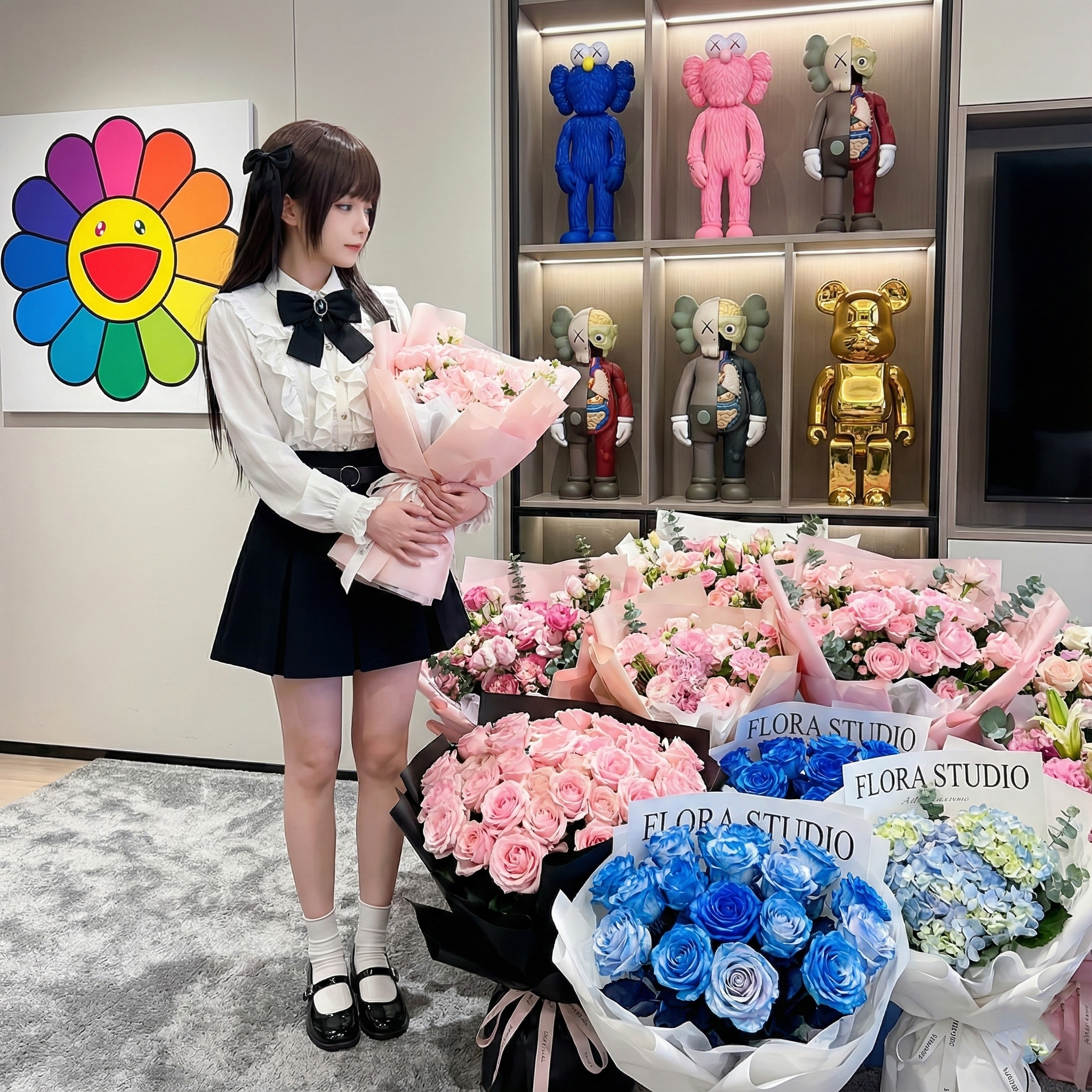 亚莉纳.克洛芭白色蝴蝶结领结黑色百褶裙套装女cos女装气质学院风