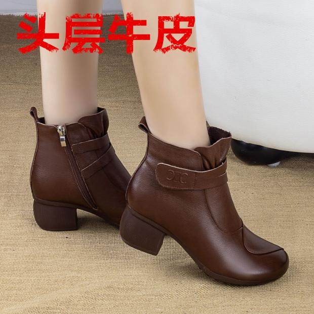 爱达森复古时装靴中跟圆头妈妈鞋