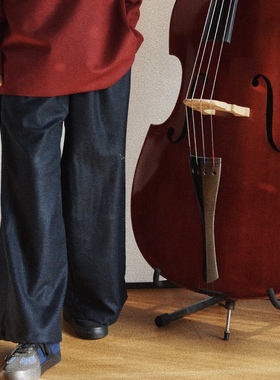 【时舟】蓝色羊毛藏青羊毛 秋冬保暖 中性直筒裤 休闲 宽腿裤