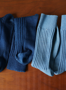 【时舟】 indigo 植物蓝靛染 环保植物染 男女同款 中长筒 棉袜