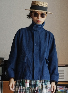 【时舟】重磅植物蓝染厚棉麻面料 indigo 秋冬中性英伦夹克短外套