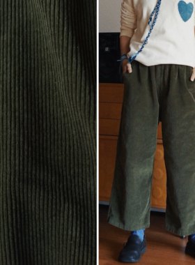 【时舟】深橄榄绿灯芯绒 松紧腰中性 宽松休闲春季工装裤 直筒裤