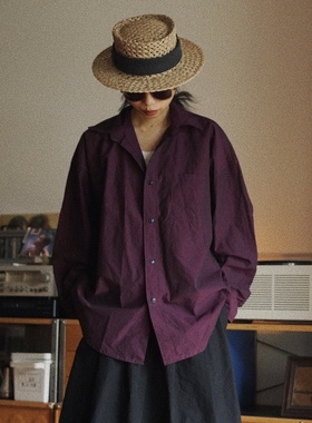 【时舟】紫色高密匹马棉 纸感棉面料 口袋款经典复古长袖衬衣