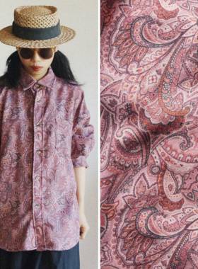 【时舟】日本粉红佩斯利羊毛面料 腰果花磨毛口袋款复古长袖衬衣