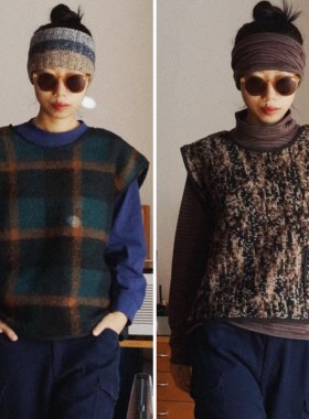 【时舟】意大利绿格色织蓬松软糯羊毛和棕咖针织羊毛 秋冬马甲