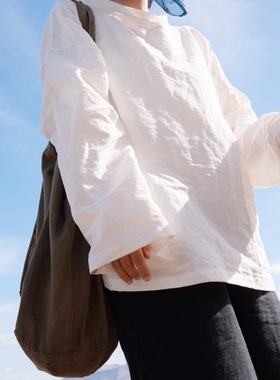 【时舟】秋季 白色汉麻  Fisherman Smock 渔夫罩衣 长袖罩衫T
