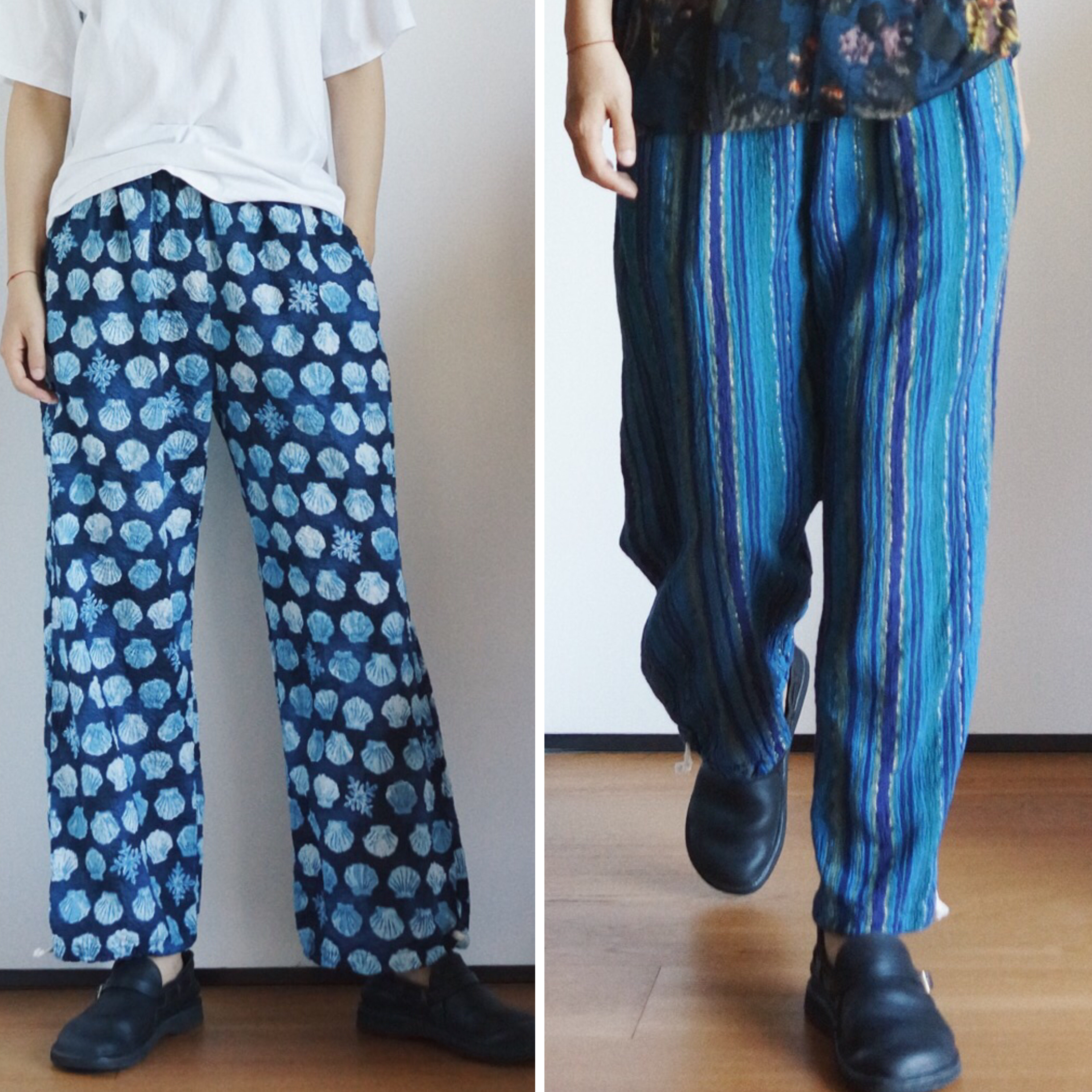 【时舟】彩色条纹亚麻 日本薄款贝壳雪花肌理棉 抽绳灯笼裤直筒裤