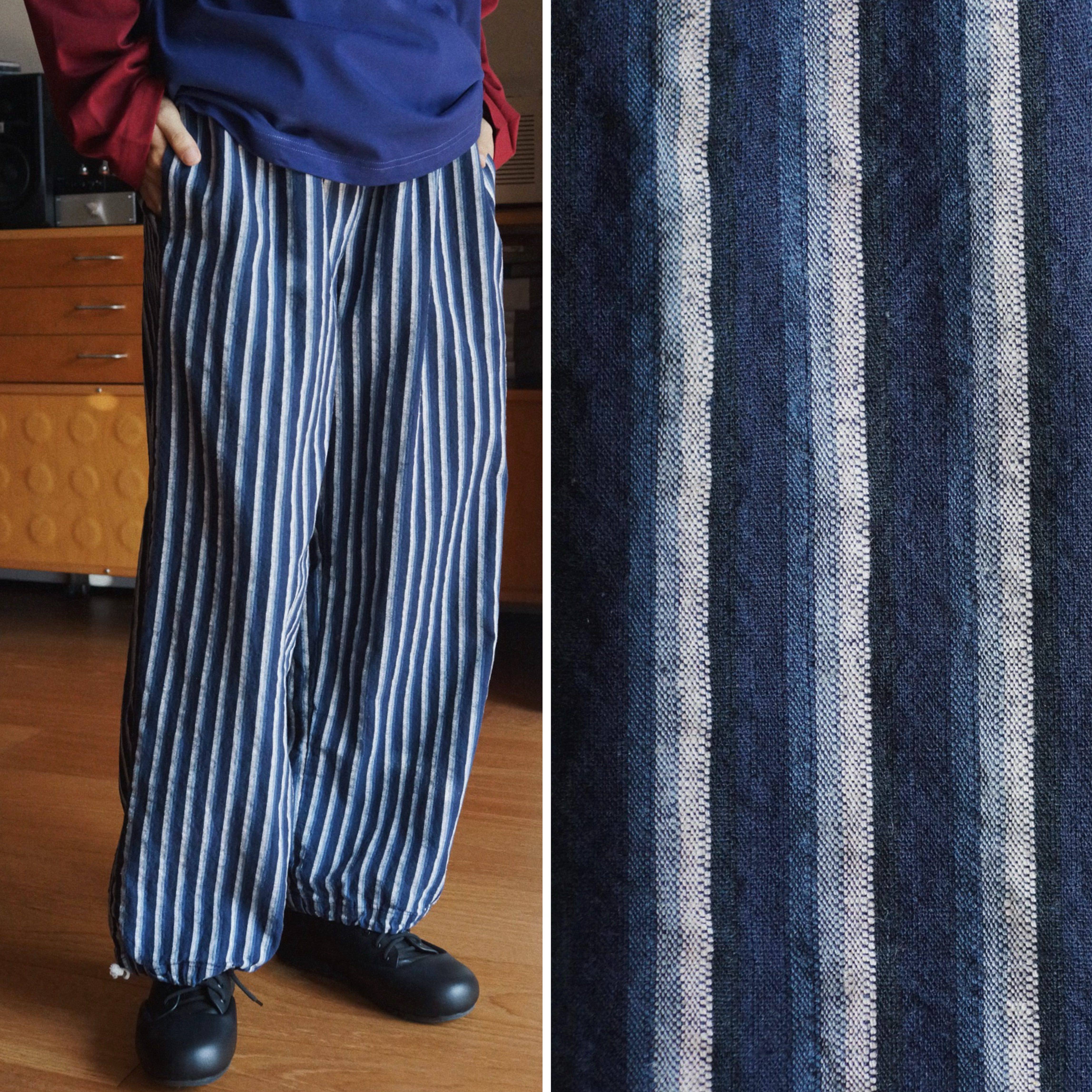 【时舟】蓝白条纹棉麻混纺&nbsp;中性春夏运动瑜伽 抽绳灯笼裤直筒裤