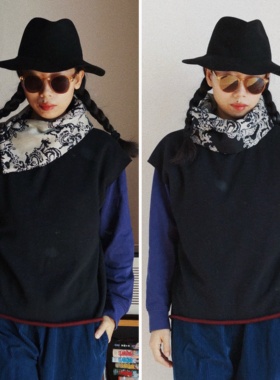 【时舟】意大利进口黑白中式龙纹粗纺纯棉 双面双色保暖按扣围巾