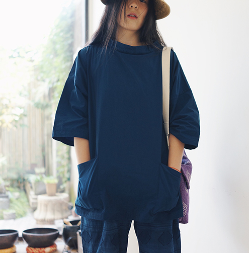 【时舟】Fisherman Smock渔夫罩衣 匹马棉 七分袖挺括 短袖罩衫 T - 实物图