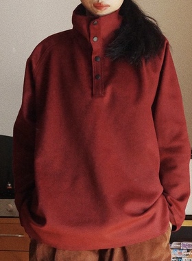 【时舟】安可拉红意大利顺毛羊毛 冬季粗裁边保暖高领半开襟上衣