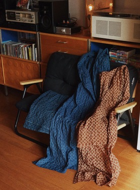 【时舟】薯莨染和蓝靛染 环保植物染双色棉麻 叶片花色 秋冬围巾