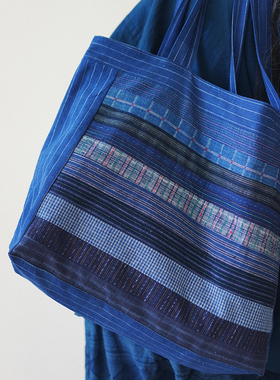 【时舟】长条拼布  土布 手织布 老布 双层  实用款 双层背包