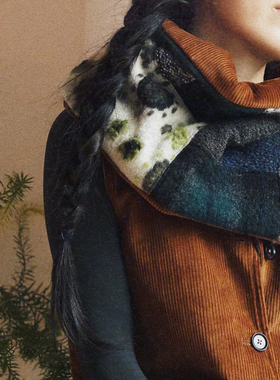 【时舟】多色进口羊毛羊绒呢 三扣款 夹棉拼布保暖脖套围巾围脖