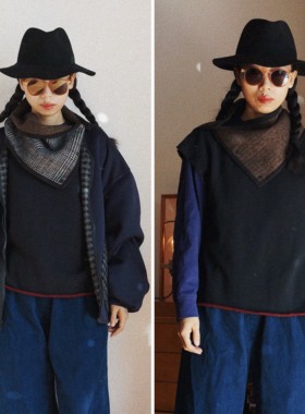 【时舟】威尔士格纹和棕色人字纹羊毛 包边款 双面按扣款围巾披肩