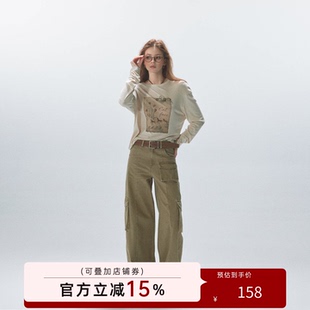 猫酱紫 两色口袋工装裤/莱赛尔绵羊毛混纺T恤 百搭时尚套装