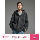 猫酱紫 三色绒感绵羊毛混纺拉链外套宽松休闲百搭针织上衣