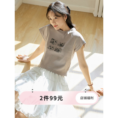 猫酱紫美式复古短袖T恤