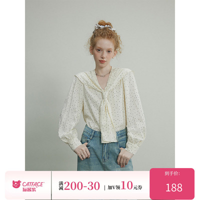 猫酱紫法式波点领结衬衫