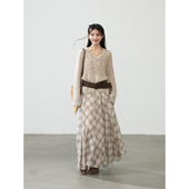 不规则格纹半裙 亮闪毛衣 猫酱紫 马海毛混纺慵懒感春季