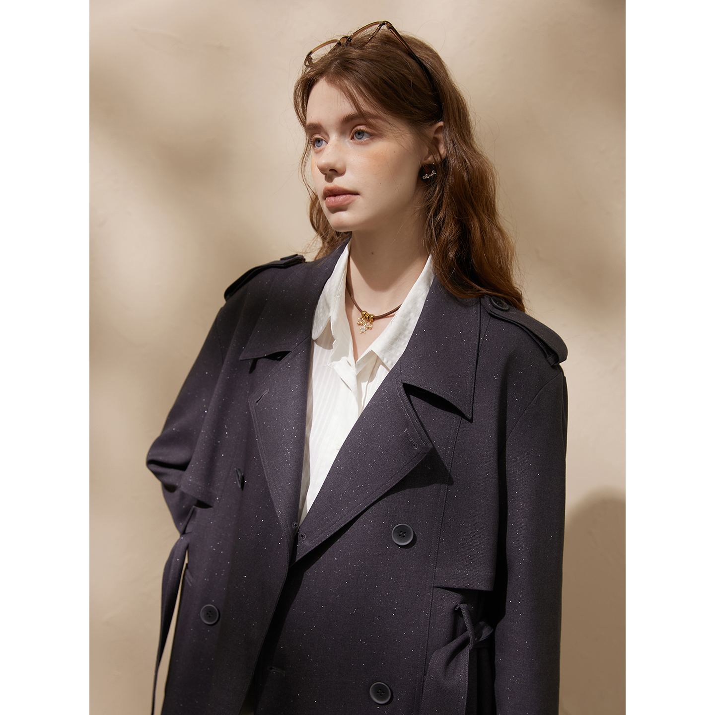 猫酱紫 亮闪风衣女设计感小众气质高级感宽松显瘦百搭外套